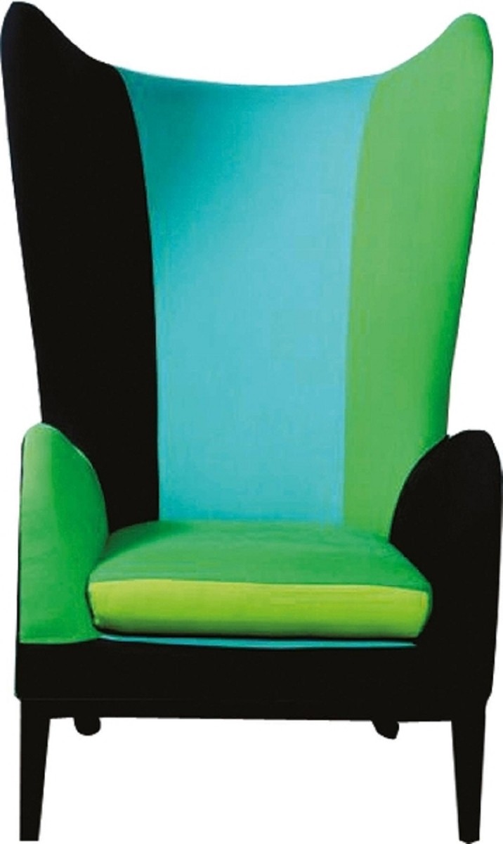 Casa Padrino Luxus Ohrensessel Schwarz / TÃ¼rkis / GrÃ¼n 80 x 79 x H. 131 cm - Designer WohnzimmermÃ¶bel von Casa Padrino