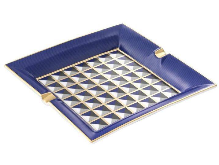 Casa Padrino Luxus Porzellan Design Aschenbecher Blau / Mehrfarbig 24,5 x 24,5 x H. 3,5 cm - Wohnzimmer Accessoires von Casa Padrino