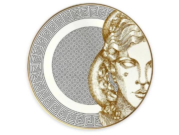 Casa Padrino Luxus Porzellan Teller Weiß / Schwarz / Gold Ø 29 cm - Handbemalter Porzellan Essteller - Luxus Porzellan Accessoires - Luxus Qualität - Made in Italy von Casa Padrino