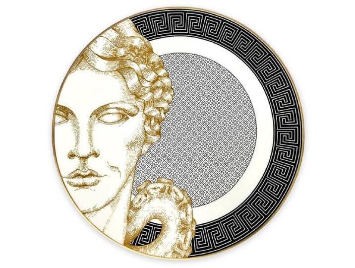 Casa Padrino Luxus Porzellan Teller Weiß / Schwarz / Gold Ø 29 cm - Handbemalter Porzellan Essteller - Porzellan Deko Accessoires - Luxus Qualität - Made in Italy von Casa Padrino