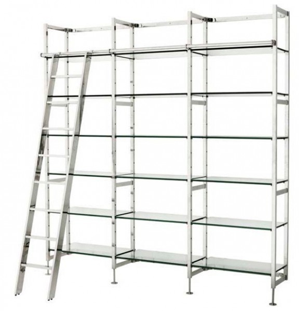 Casa Padrino Luxus Regal Schrank Edelstahl Poliert mit GlasbÃ¶den und Leiter B 223 x H 245 cm BÃ¼cherregal Regal Schrank - Art Deco MÃ¶bel von Casa Padrino