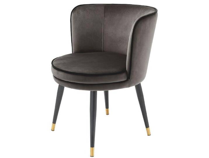 Casa Padrino Luxus Samt Esszimmerstuhl mit Armlehnen Dunkelgrau / Schwarz / Messingfarben 62 x 62 x H. 76 cm - Drehbarer Küchenstuhl - Drehstuhl - Vintage Retro Stuhl - Esszimmermöbel von Casa Padrino