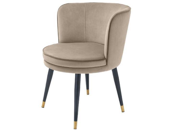 Casa Padrino Luxus Samt Esszimmerstuhl mit Armlehnen Greige / Schwarz / Messingfarben 62 x 62 x H. 76 cm - Drehbarer Küchenstuhl - Drehstuhl - Vintage Retro Stuhl - Esszimmermöbel von Casa Padrino