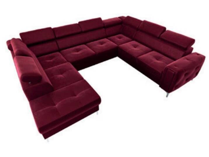 Casa Padrino Luxus Samt Wohnlandschaft Bordeauxrot / Silber 350 x 255 x H. 78-99 cm - U-Form Sofa mit verstellbaren Kopfstützen - Wohnzimmer Möbel - Luxus Möbel - Luxus Einrichtung von Casa Padrino