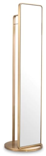 Casa Padrino Luxus Standspiegel mit Garderobenständer Messing Ø 55,5 x H. 201 cm - Freistehender drehbarer Spiegel mit Kleiderständer - Luxus Garderoben Möbel - Luxus Qualität von Casa Padrino