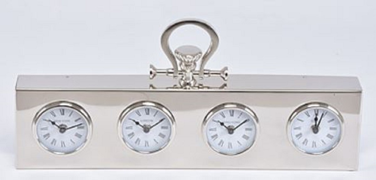 Casa Padrino Luxus Tischuhr Silber 49 x 5 x H. 25 cm - Dekorative Messing Uhr von Casa Padrino