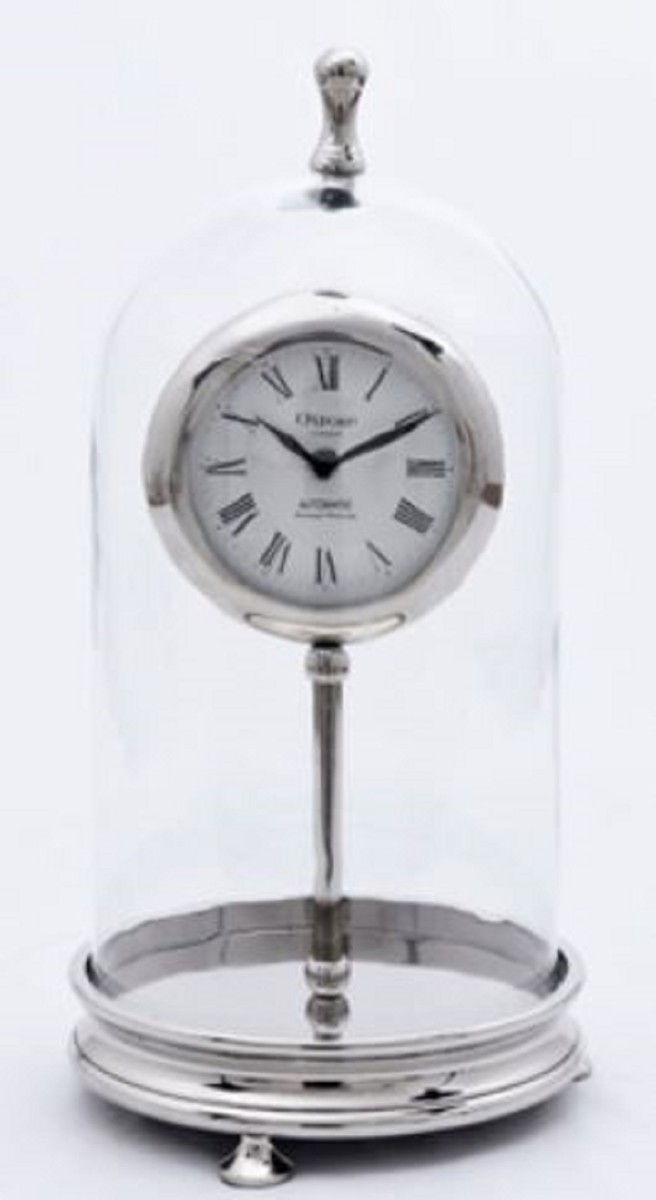 Casa Padrino Luxus Tischuhr Silber H. 46 cm - Dekorative Messing Uhr von Casa Padrino
