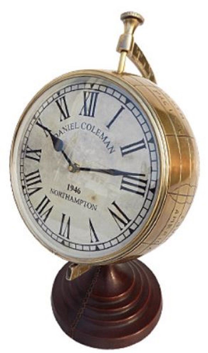 Casa Padrino Luxus Tischuhr Weltkugel Messingfarben 30 x 26 x H. 42 cm - Luxus Dekoration von Casa Padrino