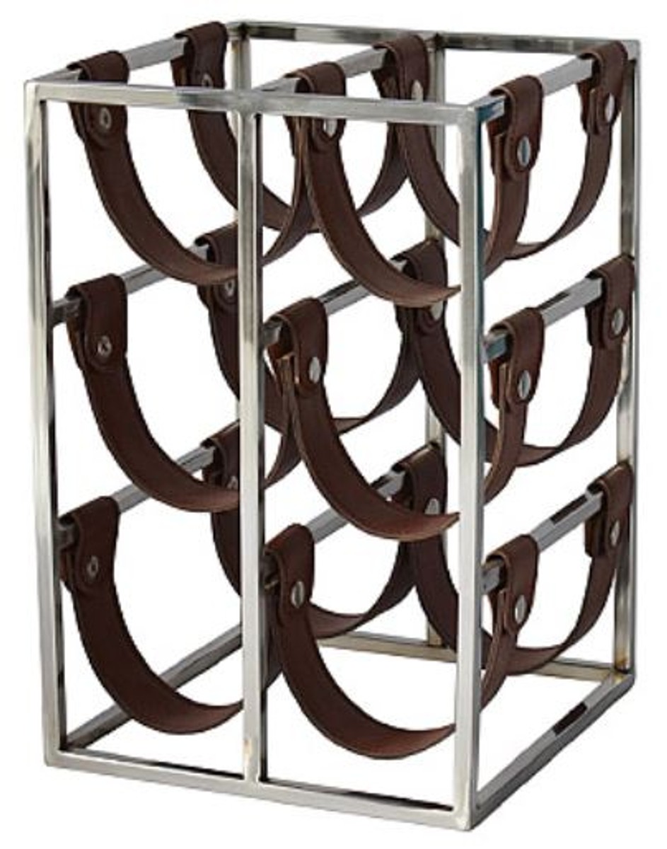 Casa Padrino Luxus Weinflaschenhalter Silber / Braun 26 x 28 x H. 39 cm - Kleines Weinregal für 6 Flaschen Casa Padrino Luxus Weinflaschenhalter Silber / Braun 26 x 28 x H. 39 cm - Kleines Weinregal für 6 Flaschen von Casa Padrino