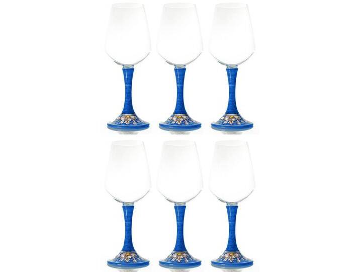 Casa Padrino Luxus Weinglas 6er Set Blau / Mehrfarbig H. 23,5 cm - Handgefertigte & handbemalte Weingläser - Hotel & Restaurant Accessoires - Luxus Qualität - Made in Italy von Casa Padrino