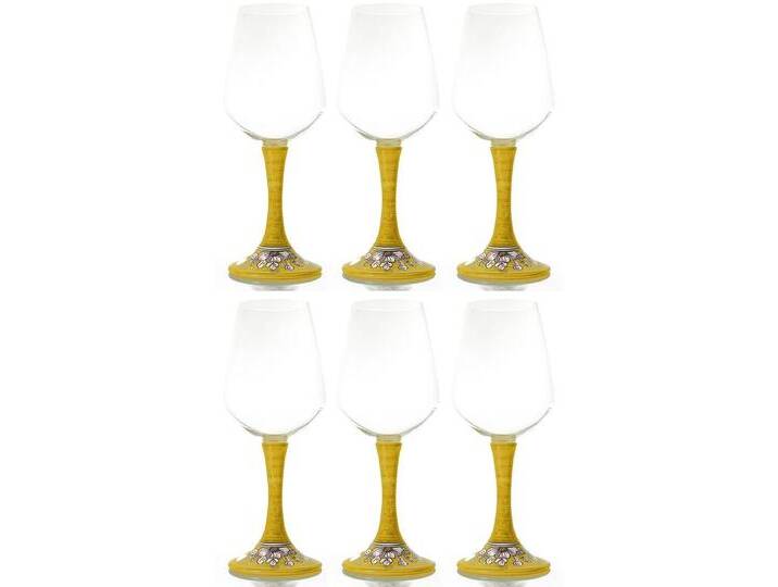 Casa Padrino Luxus Weinglas 6er Set Gelb / Mehrfarbig H. 23,5 cm - Handgefertigte & handbemalte Weingläser - Hotel & Restaurant Accessoires - Luxus Qualität - Made in Italy von Casa Padrino