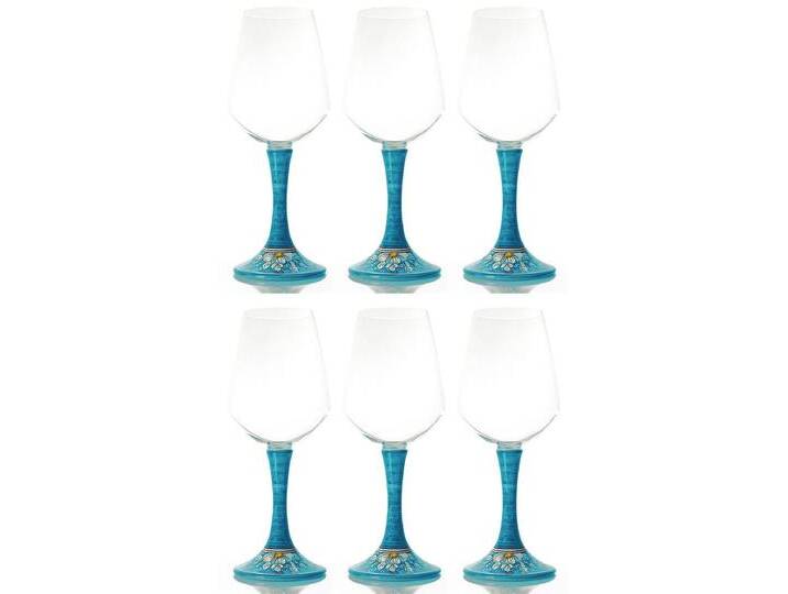 Casa Padrino Luxus Weinglas 6er Set Hellblau / Mehrfarbig H. 23,5 cm - Handgefertigte & handbemalte Weingläser - Hotel & Restaurant Accessoires - Luxus Qualität - Made in Italy von Casa Padrino