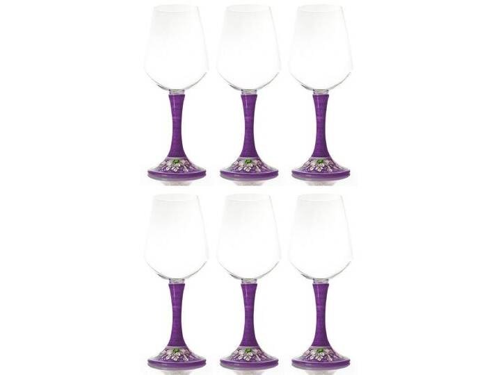 Casa Padrino Luxus Weinglas 6er Set Lila / Mehrfarbig H. 23,5 cm - Handgefertigte & handbemalte Weingläser - Hotel & Restaurant Accessoires - Luxus Qualität - Made in Italy von Casa Padrino