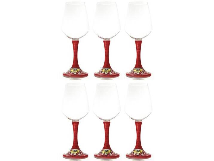 Casa Padrino Luxus Weinglas 6er Set Rot / Mehrfarbig H. 23,5 cm - Handgefertigte & handbemalte Weingläser - Hotel & Restaurant Accessoires - Luxus Qualität - Made in Italy von Casa Padrino