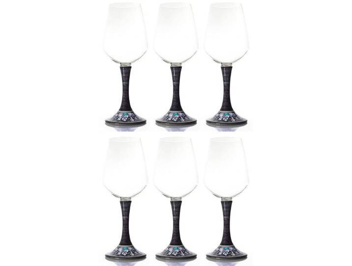 Casa Padrino Luxus Weinglas 6er Set Schwarz / Mehrfarbig H. 23,5 cm - Handgefertigte & handbemalte Weingläser - Hotel & Restaurant Accessoires - Luxus Qualität - Made in Italy von Casa Padrino