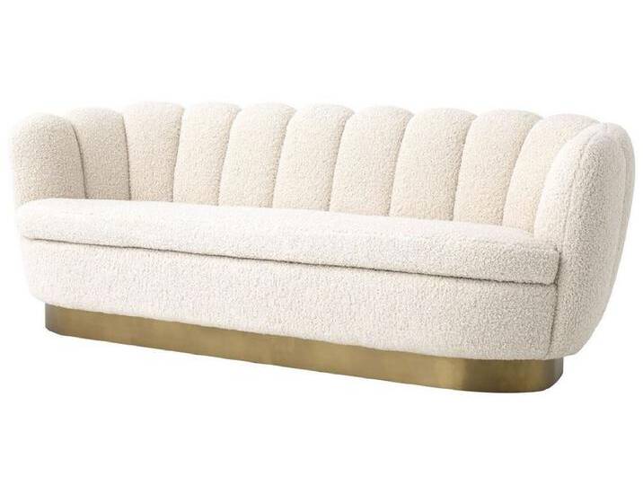 Casa Padrino Luxus Wohnzimmer Sofa mit künstlichem Lammfell Weiß / Messingfarben 225 x 90 x H. 80 cm - Luxus Möbel von Casa Padrino