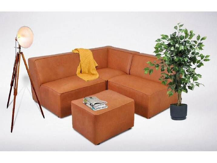 Casa Padrino Modulares Luxus Kunstleder Ecksofa mit Hocker Braun von Casa Padrino