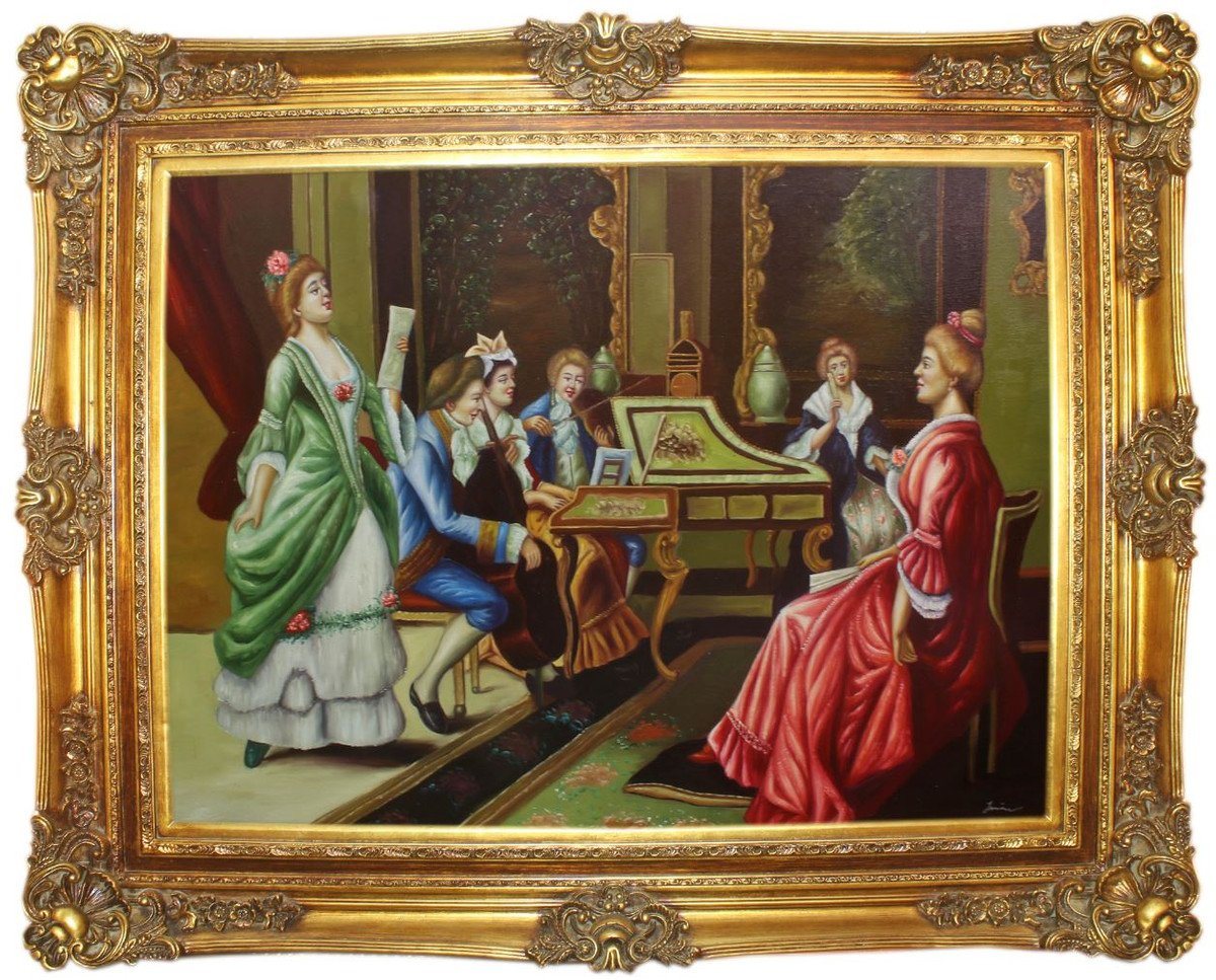 Casa Padrino Ölgemälde Barock Ölgemälde Das Konzert Mehrfarbig / Gold 160 x 10 x H. 130 cm - Handgemaltes Gemälde mit prunkvollem Rahmen im Barockstil - Deko im Barockstil von Casa Padrino
