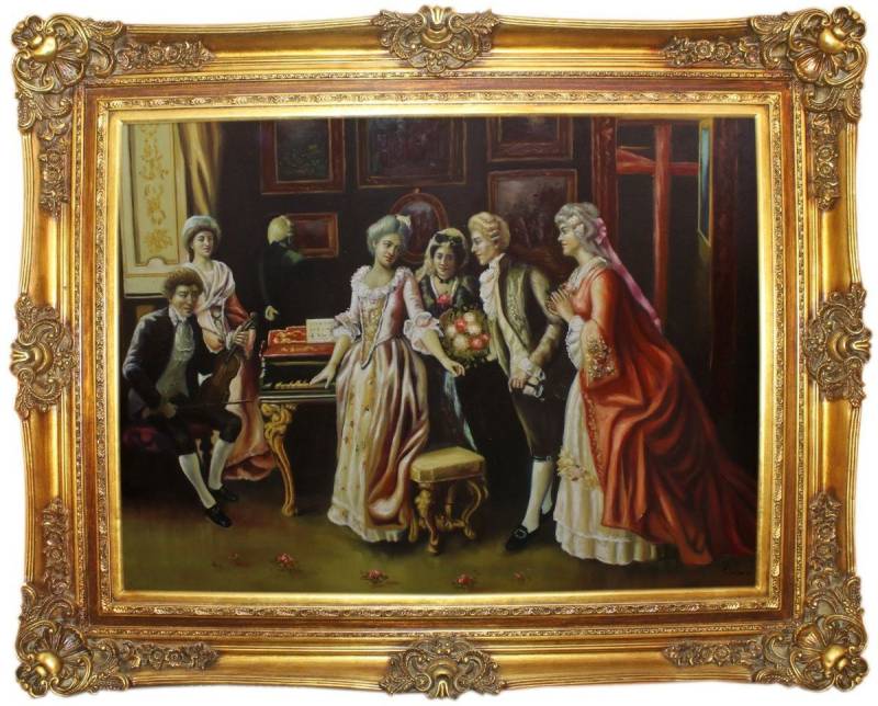 Casa Padrino Ölgemälde Barock Ölgemälde Die Feier Mehrfarbig / Gold 160 x 10 x H. 130 cm - Handgemaltes Gemälde mit prunkvollem Rahmen im Barockstil - Barock Deko Accessoires von Casa Padrino