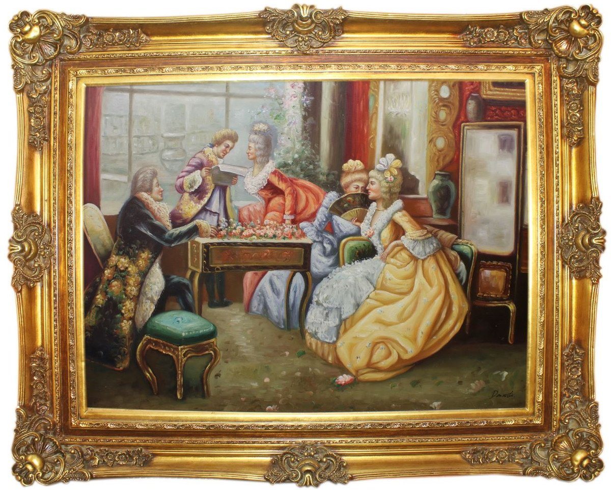 Casa Padrino Ölgemälde Barock Ölgemälde Die Verlesung Mehrfarbig / Gold 160 x 10 x H. 130 cm - Handgemaltes Gemälde mit prunkvollem Rahmen im Barockstil - Barockstil Deko von Casa Padrino