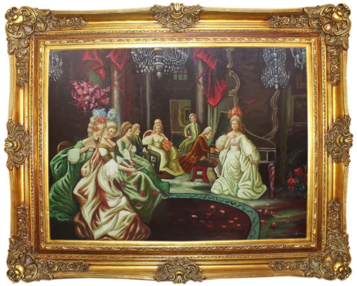 Casa Padrino Ölgemälde Barock Ölgemälde Klassisches Konzert 2 Mehrfarbig / Gold 160 x 10 x H. 130 cm - Handgemaltes Gemälde mit prunkvollem Rahmen im Barockstil - Barock Möbel von Casa Padrino