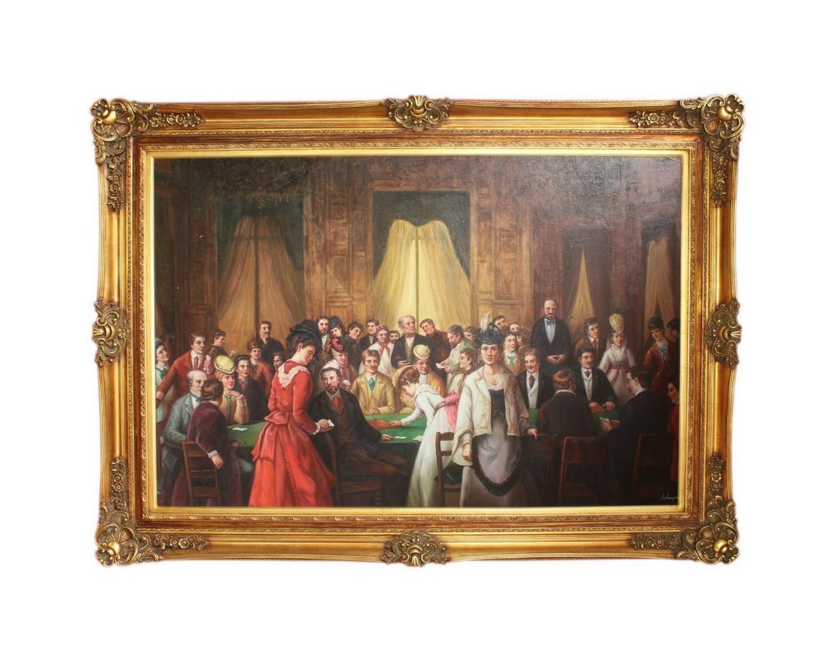 Casa Padrino Ölgemälde Riesiges Handgemaltes Barock Öl Gemälde Casino Gold Prunk Rahmen 225 x 165 x 10 cm - Massives Material von Casa Padrino