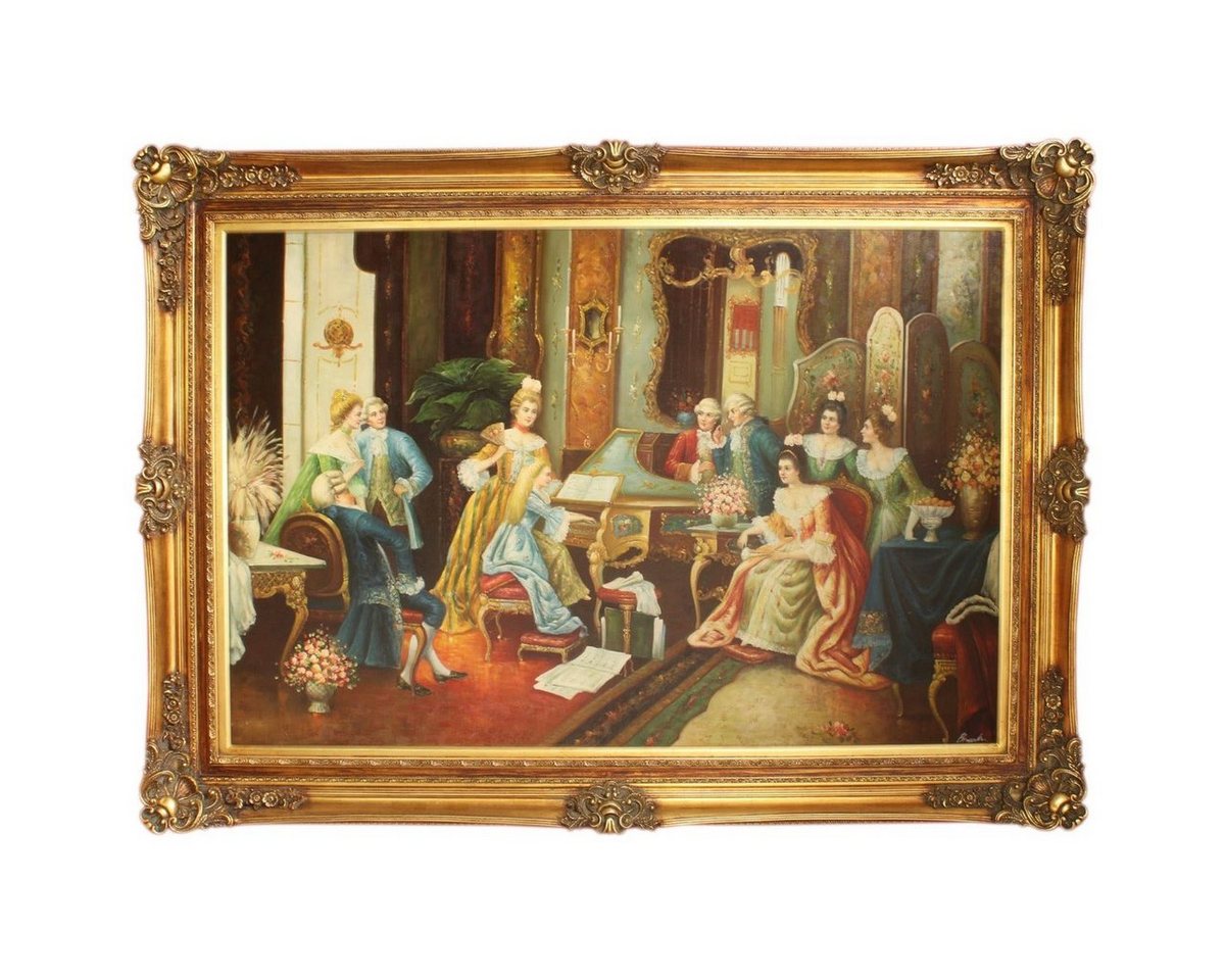 Casa Padrino Ölgemälde Riesiges Handgemaltes Barock Öl Gemälde Gesellschaft Gold Prunk Rahmen 225 x 165 x 10 cm - Massives Material von Casa Padrino