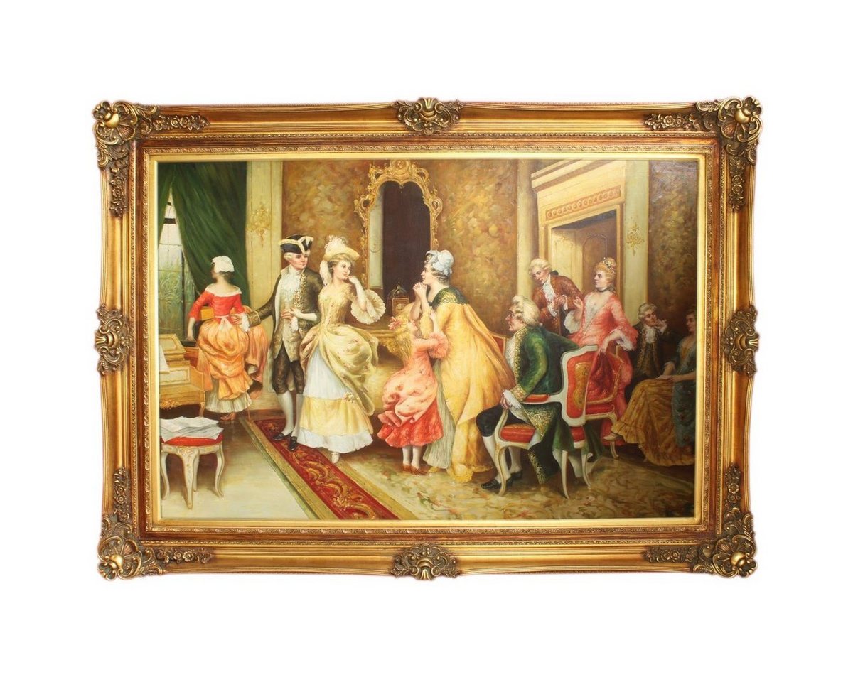 Casa Padrino Ölgemälde Riesiges Handgemaltes Barock Öl Gemälde Gesellschaft Mod.2 Gold Prunk Rahmen 225 x 165 x 10 cm - Massives Material von Casa Padrino
