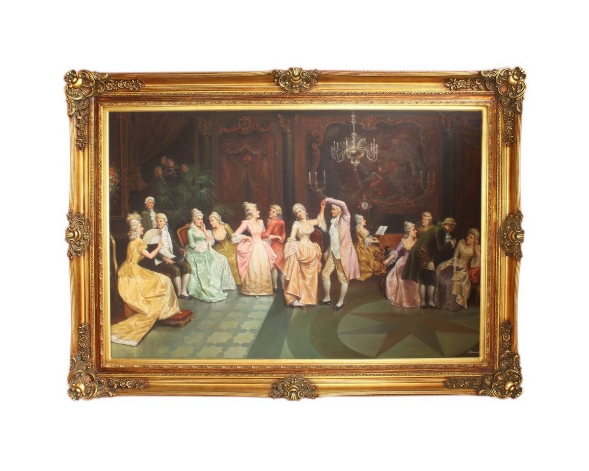 Casa Padrino Ölgemälde Riesiges Handgemaltes Barock Öl Gemälde Konzert im Ballsaal Gold Prunk Rahmen 225 x 165 x 10 cm - Massives Material von Casa Padrino