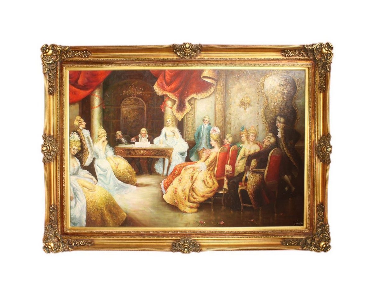 Casa Padrino Ölgemälde Riesiges Handgemaltes Barock Öl Gemälde Literaturabend Mod.2 Gold Prunk Rahmen 225 x 165 x 10 cm - Massives Material von Casa Padrino
