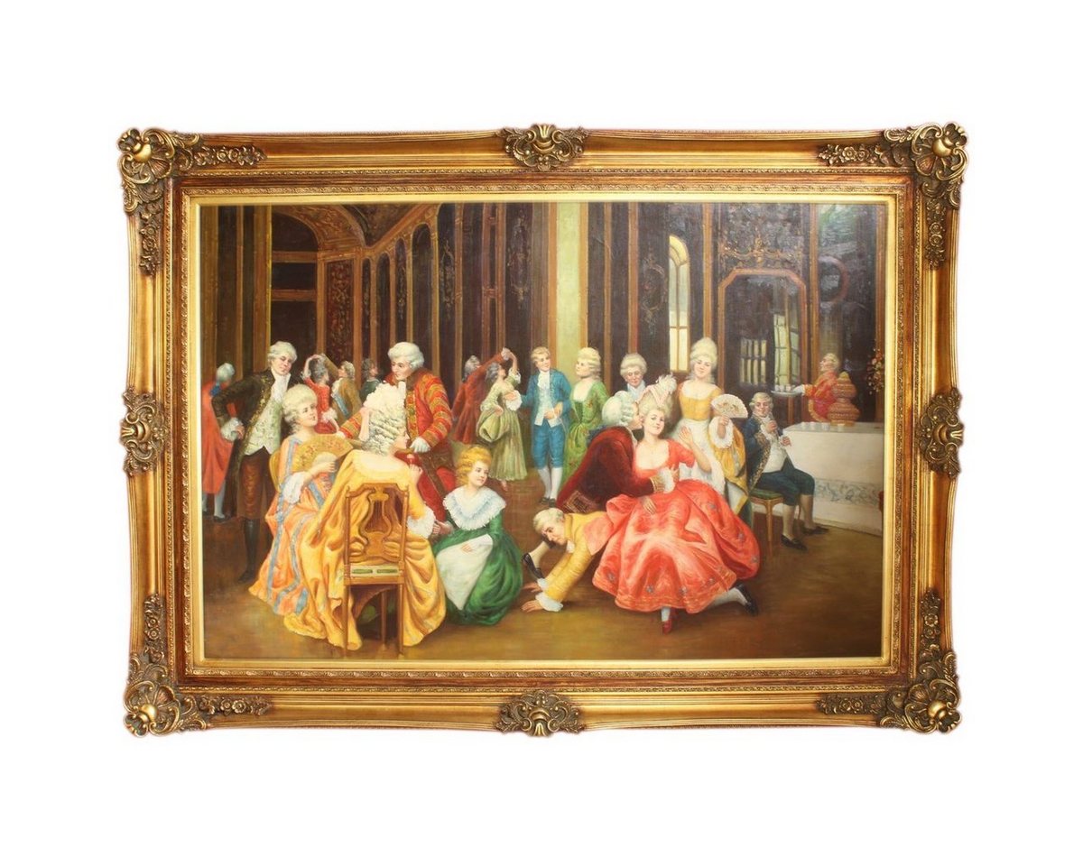 Casa Padrino Ölgemälde Riesiges Handgemaltes Barock Öl Gemälde Unterhaltungsabend Gold Prunk Rahmen 225 x 165 x 10 cm - Massives Material von Casa Padrino