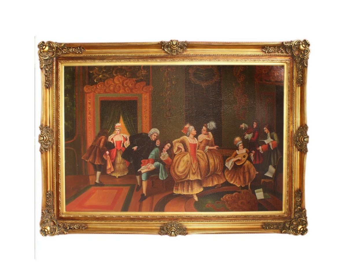 Casa Padrino Ölgemälde Riesiges Handgemaltes Barock Öl Gemälde Unterhaltungsabend Mod.2 Gold Prunk Rahmen 225 x 165 x 10 cm - Massives Material von Casa Padrino