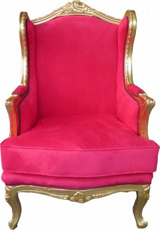 Casa Padrino Ohrensessel Barock Lounge Thron Sessel Rot / Gold - Ohren Sessel - Ohrensessel Tron Stuhl von Casa Padrino