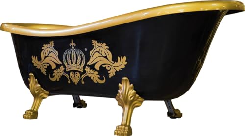 Casa Padrino Pompöös by Luxus Badewanne Deluxe freistehend von Harald Glööckler Schwarz/Gold/Schwarz 1560mm mit goldfarbenen Löwenfüssen von Casa Padrino