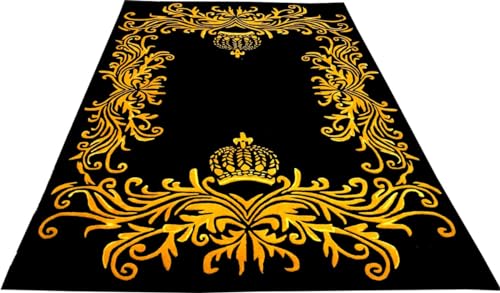 Casa Padrino Pompöös by Luxus Teppich von Harald Glööckler 120 x 170 cm Krone Schwarz/Gold - Barock Design Teppich - Handgewebt aus Wolle von Casa Padrino