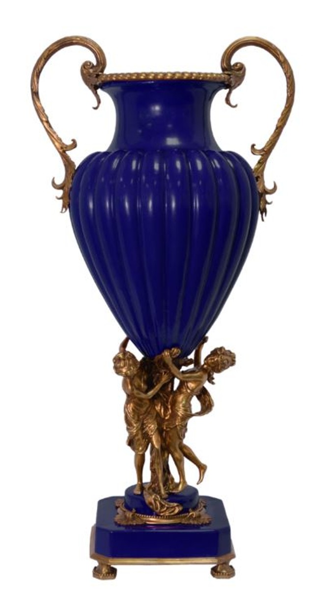 Casa Padrino Porzellan Vase mit 2 Messing Griffen 39 x 28,3 x H. 78,7 cm - Luxus Vase von Casa Padrino