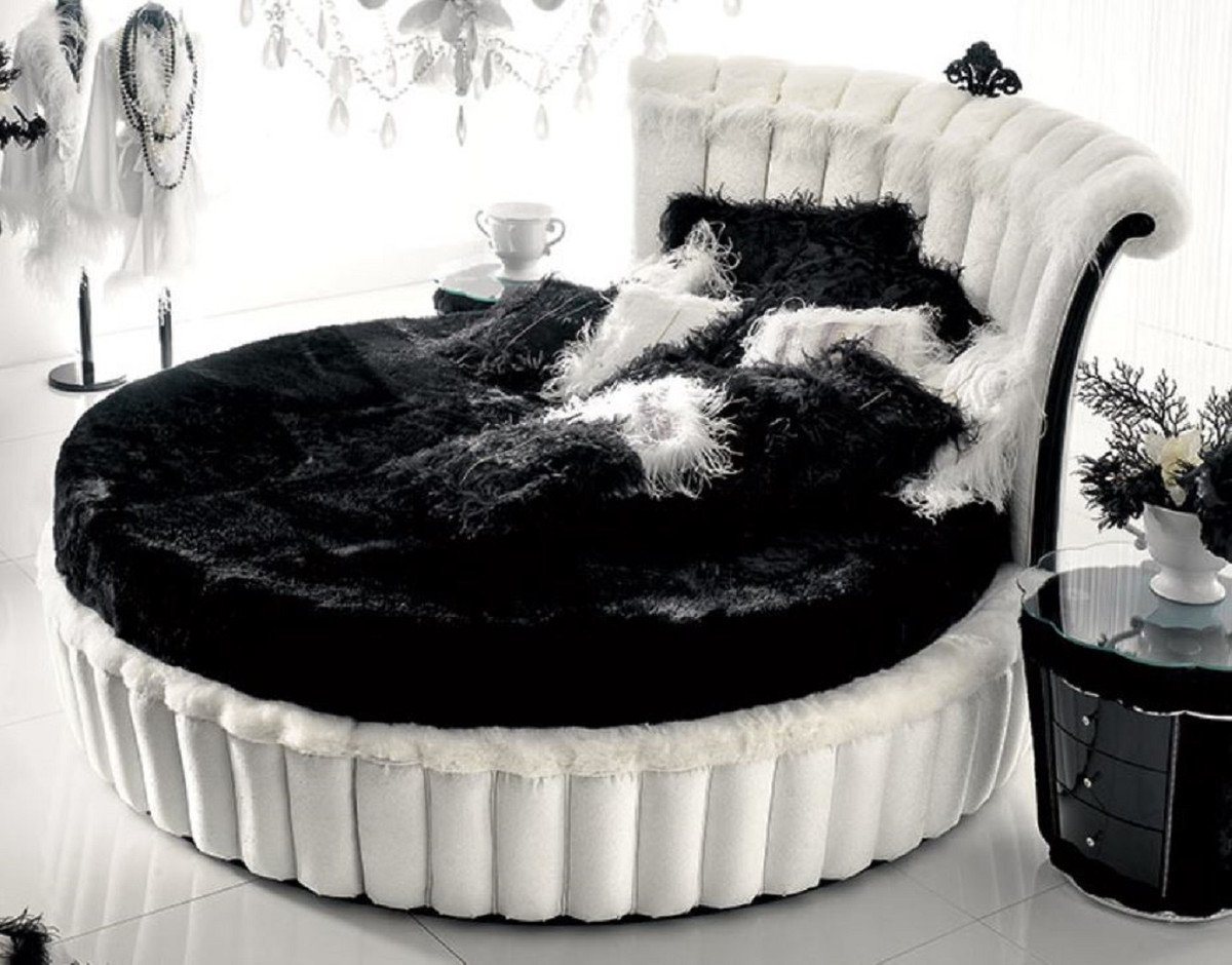 Casa Padrino Rundbett Rundbett Weiß / Schwarz - Rundes Bett mit Matratze - Prunkvolle Schlafzimmer & Hotel Möbel - Erstklassische Qualität - Made in Italy von Casa Padrino