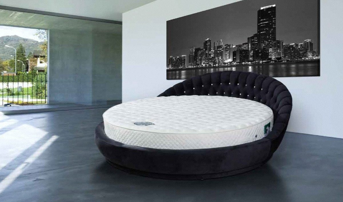 Casa Padrino Rundbett Rundbett mit Glitzersteinen Schwarz Ø 240 x H. 90 cm - Rundes Doppelbett - Schlafzimmer Möbel von Casa Padrino