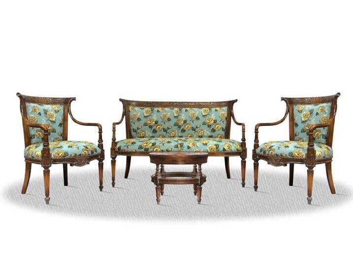 Casa Padrino Salon Set antik braun blau mit Blumenmuster - Luxus Kollektion von Casa Padrino