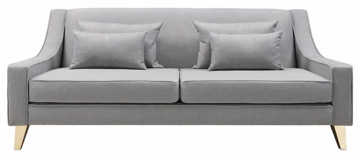 Casa Padrino Schlafsofa Casa Padrino Luxus Neoklassik Sofa Grau / Gold 202 x 94 x H. 85 cm - Wohnzimmer Sofa - Hotel Sofa - Wohnzimmer Möbel - Hotel Möbel - Luxus Möbel - Neoklassik Möbel von Casa Padrino