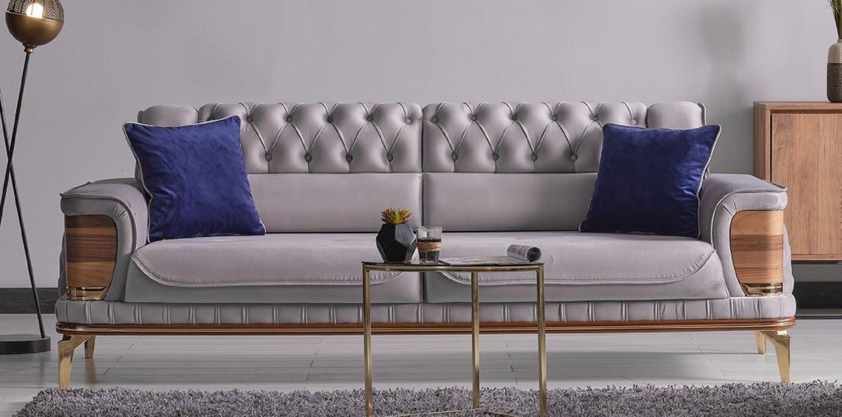 Casa Padrino Schlafsofa Luxus Schlafsofa Grau / Braun / Gold 232 x 92 x H. 85 cm - Wohnzimmer Sofa mit 2 Kissen - Luxus Wohnzimmer Möbel von Casa Padrino