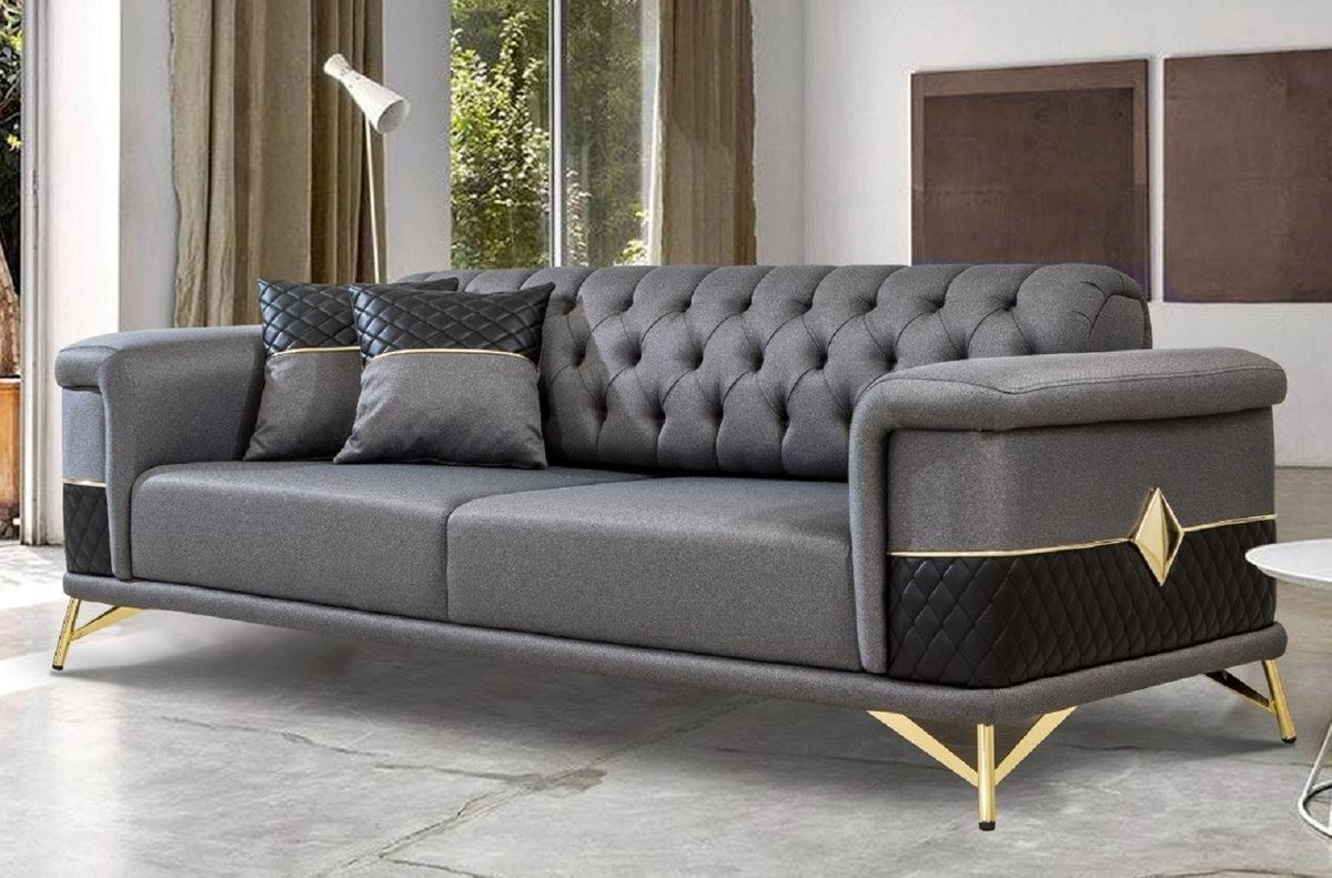 Casa Padrino Schlafsofa Luxus Schlafsofa Grau / Schwarz / Gold 220 x 90 x H. 80 cm - Modernes Wohnzimmer Sofa - Wohnzimmer Möbel von Casa Padrino