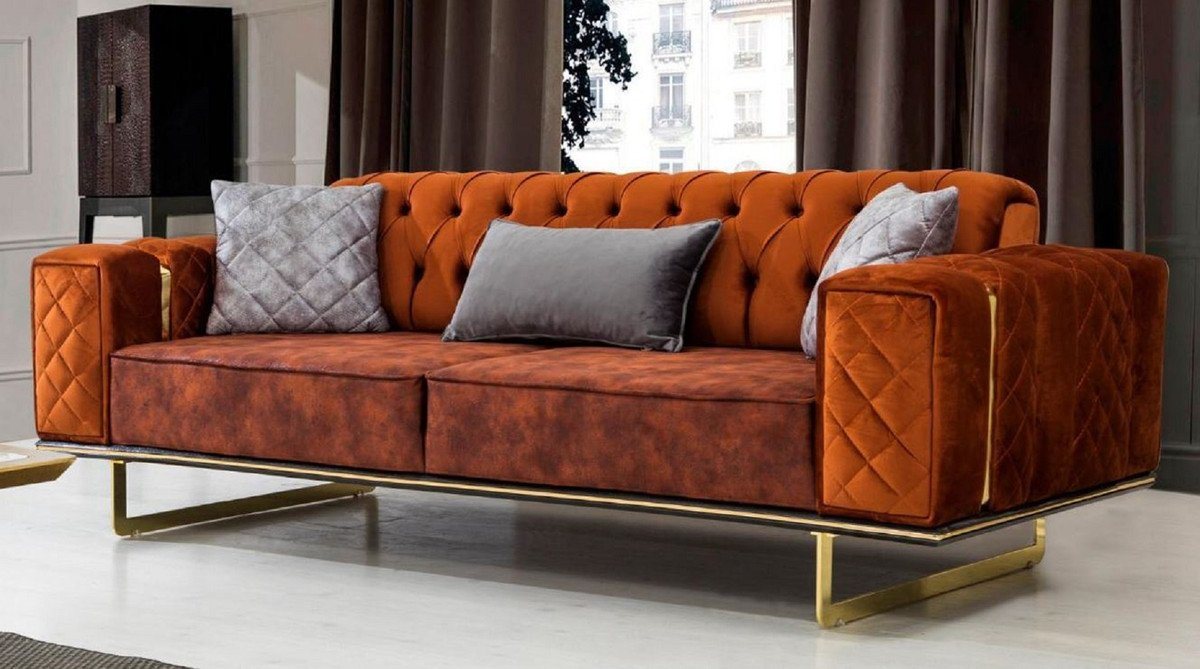 Casa Padrino Schlafsofa Luxus Schlafsofa Orange / Gold 230 x 91 x H. 80 cm - Modernes Wohnzimmer Sofa - Wohnzimmer Möbel von Casa Padrino