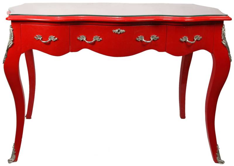 Casa Padrino Schreibtisch Barock Schreibtisch Sekretär / Konsole Rot mit Glasplatte 120 x 60 x H80 cm - Barock Möbel von Casa Padrino