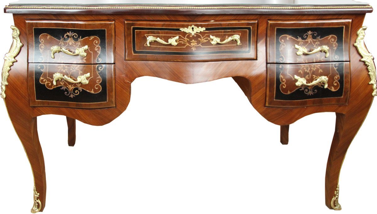 Casa Padrino Schreibtisch Barock Sekretär Braun Intarsien 140 x 68 x H83 mit abnehmbarer Glasplatte und goldenen Beschlägen Casa Padrino Schreibtisch Barock Sekretär Braun Intarsien 140 x 68 x H83 mit abnehmbarer Glasplatte und goldenen Beschlägen von Casa Padrino