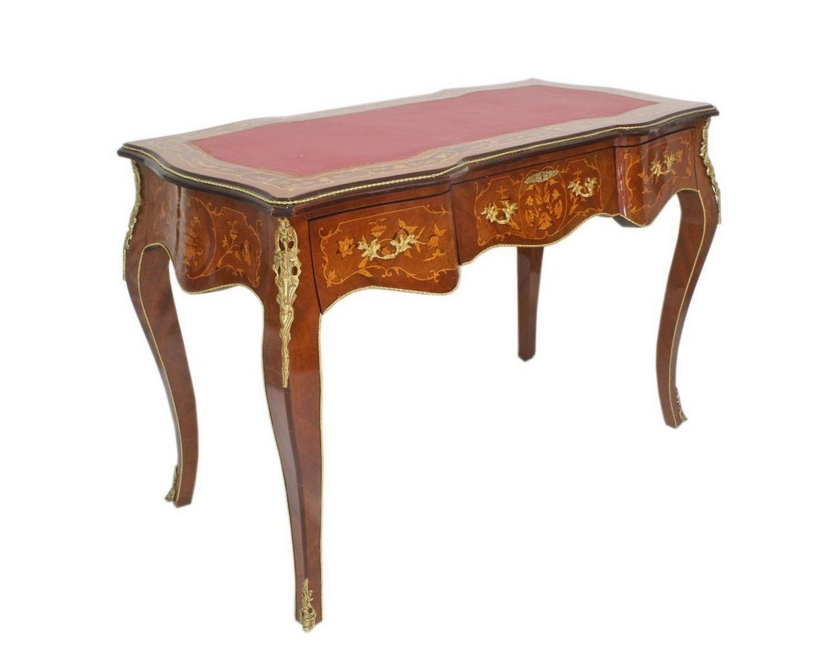 Casa Padrino Schreibtisch Barock Sekretär Mahagoni Intarsien / Gold / Bordeaux 120 cm - Handgefertigter Antik Stil Scheibtisch - Barock Büro Möbel von Casa Padrino