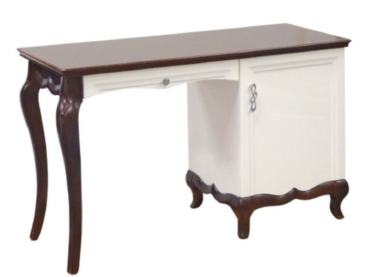 Casa Padrino Schreibtisch Luxus Art Deco Schreibtisch mit Tür und Schublade Weiß / Dunkelbraun 136,3 x 48 x H. 78,2 cm - Büromöbel Casa Padrino Schreibtisch Luxus Art Deco Schreibtisch mit Tür und Schublade Weiß / Dunkelbraun 136,3 x 48 x H. 78,2 cm - Büromöbel von Casa Padrino