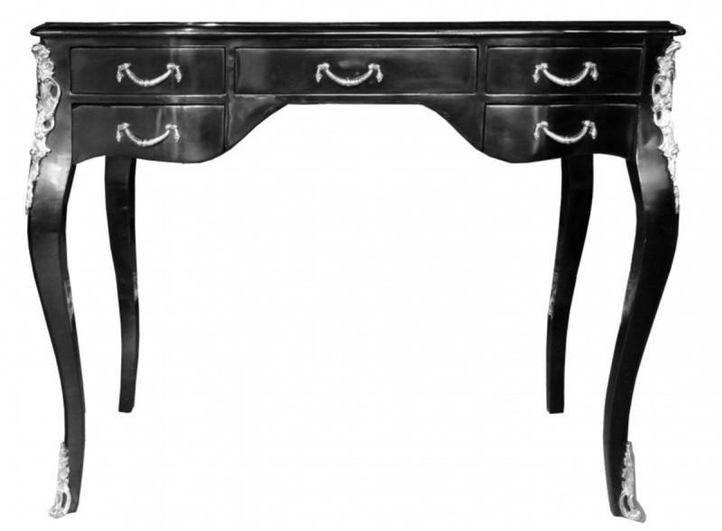 Casa Padrino Schreibtisch Luxus Barock Schreibtisch Schwarz Hochglanz / Silber 100 x 80 x 58 cm- Sekretär Luxus Möbel von Casa Padrino