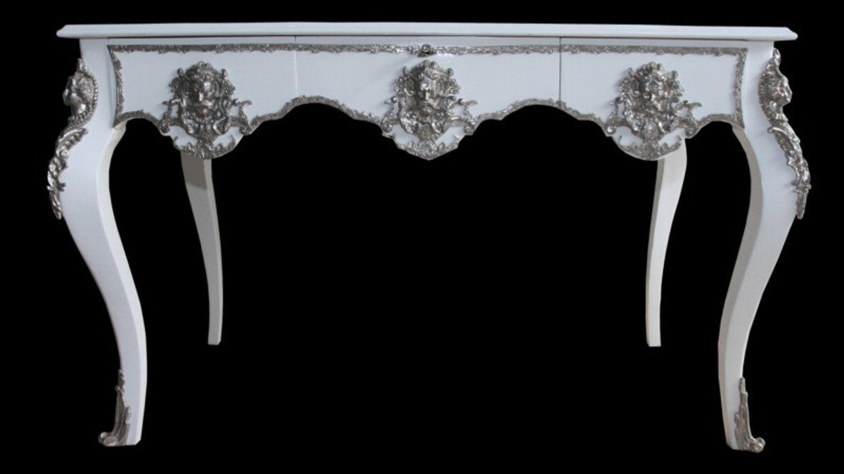 Casa Padrino Schreibtisch Luxus Barock Schreibtisch Weiß / Silber Sekretär Luxus Möbel von Casa Padrino