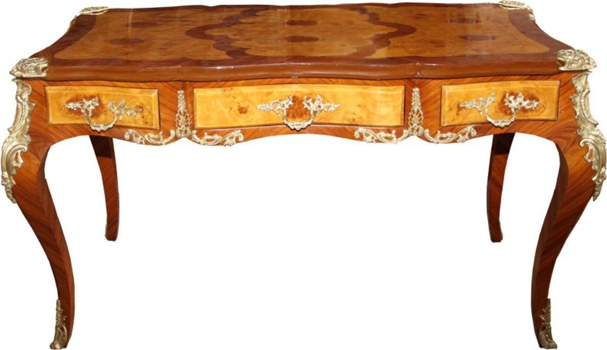 Casa Padrino Schreibtisch Luxus Barock Schreibtisch mit 3 Schubladen Braun / Gold B 141 cm, T 71 cm - Sekretär Luxus Möbel von Casa Padrino